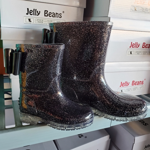 Toddler Girls Glitter Black Rain Boots - Picture 4 of 4